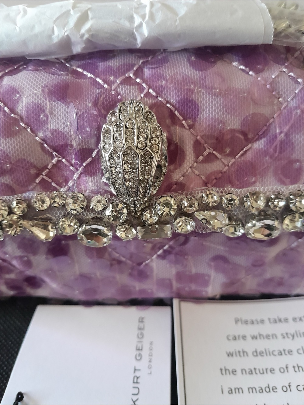 Kurt Geiger London Mini Kensington Purple Sequin Embellished Crossbody Bag NWT - Picture 3 of 13